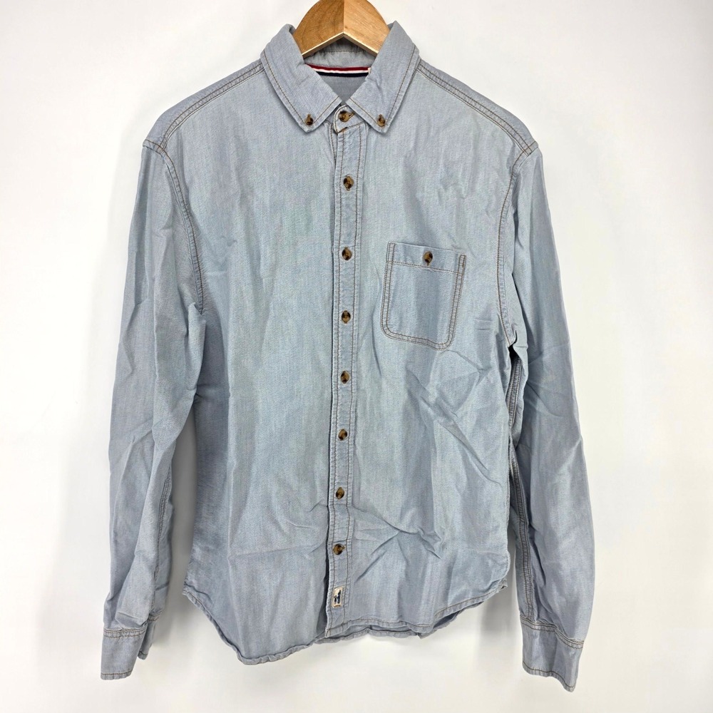 Johnnie-O Button Down Shirt Mens Small Light Blue West Coast Prep Chambray Denim